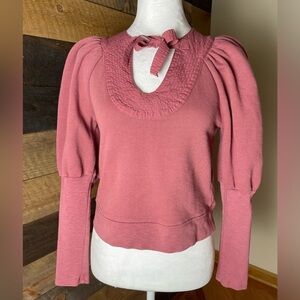 Ulla Johnson Sutton U-neck Puff Sleeve Sweatshirt in mauve,  Size XS